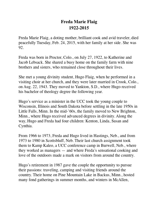 JL239 Freda Flaig Obituary