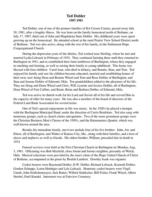 JL237 Ted Dobler Obituary