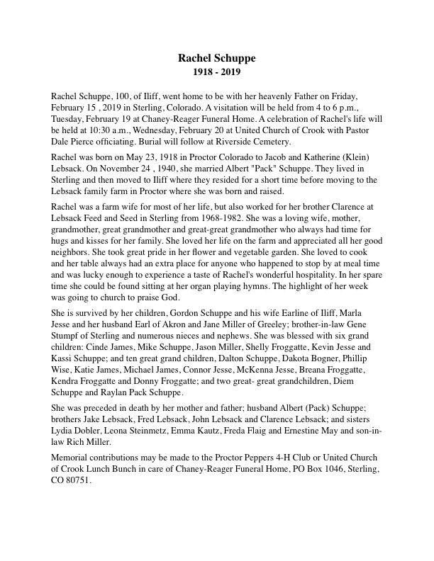 JL241 Rachel Schuppe Obituary